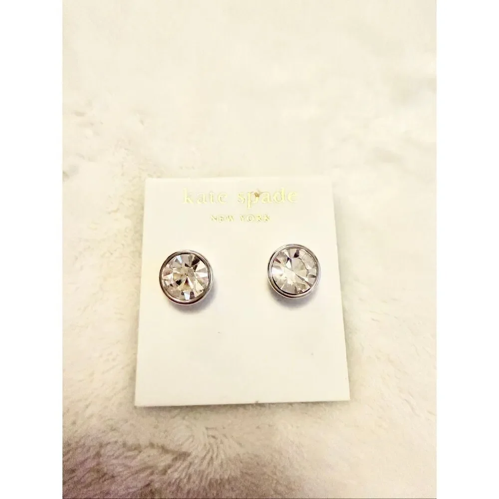 Kate Spade New York Silver Crystal Stud Earrings Clear Rhinestone Classic